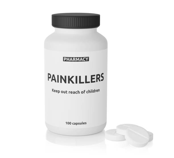 istock Bottle with painkiller tablets isolated on white background 1432553113