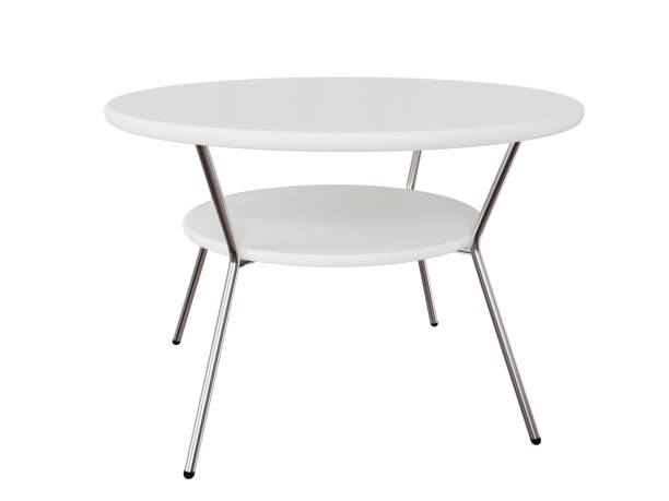 istock 3d rounded wooden table with milk table top on isolated background. Modern elegant table for kitchen interior. 3D render illustration. 1432556116