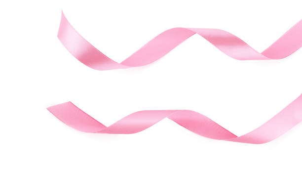 istock Curled pink ribbon isolated on white background 1432557369