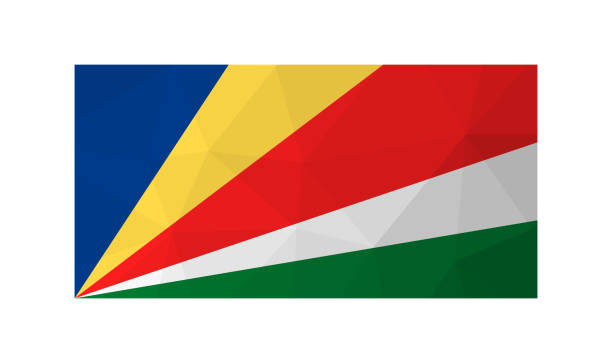 istock Vector illustration. Official symbol of Seychelles. National flag in multi colors. Creative design in low poly style with triangular shapes. Gradient effect 1432557788