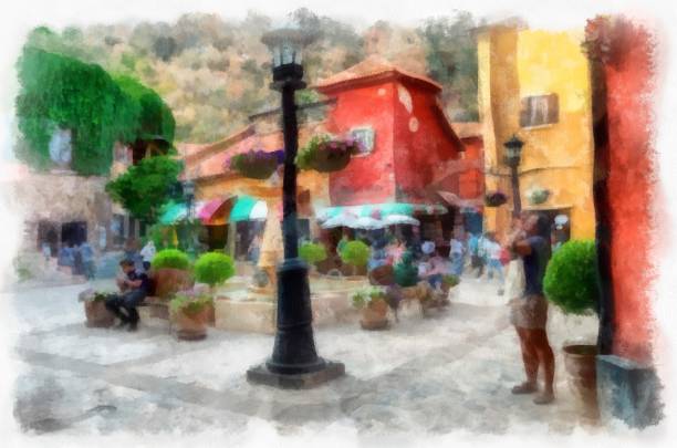 istock Ancient italian village architecture building watercolor style illustration impressionist painting. 1432559667