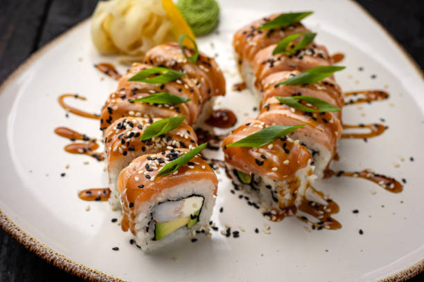 istock sushi roll with wasabi  on the plate. 1432560254