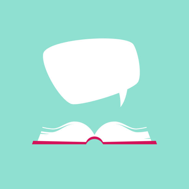 istock Open book with red book cover and white speech bubble flying out. Isolated on powder blue background. Flat reading icon. Vector illustration. quotation logo. tip, hint, prompt. School, education 1432561195