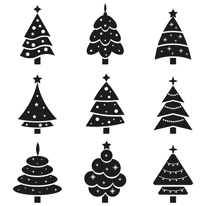 vector set of stencil christmas trees