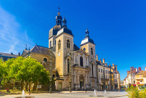 Medieval church of St Peter on Chalon-sur-Saone square in summer, France stock photo