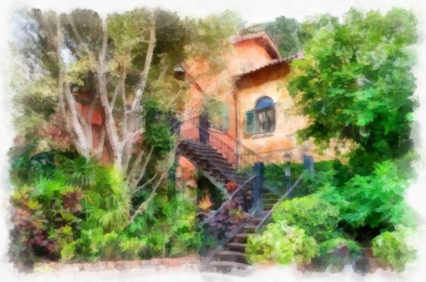 istock Ancient italian village architecture building watercolor style illustration impressionist painting. 1432563658