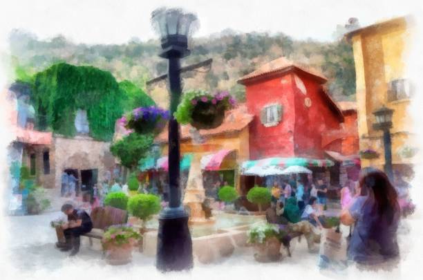 istock Ancient italian village architecture building watercolor style illustration impressionist painting. 1432563824