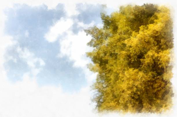 istock Tree branches and sky with clouds watercolor style illustration impressionist painting. 1432564391