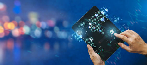 istock Money exchange abroad with business data ai technology. Concept for digital money transfer banking and world economic financial investment trading. 3D illustration banner. 1432566336