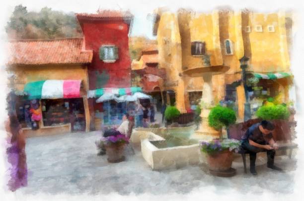 istock Ancient italian village architecture building watercolor style illustration impressionist painting. 1432567004
