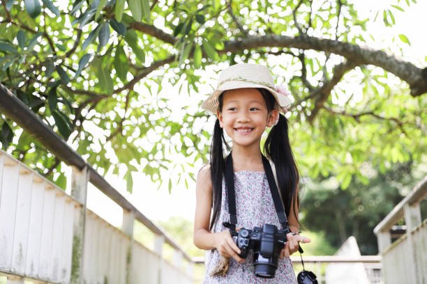 istock a Asian girl take photos with a digital camera. 1432568258
