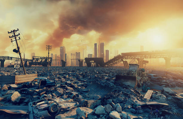 Ruins of a city. Apocalyptic landscape. stock photo