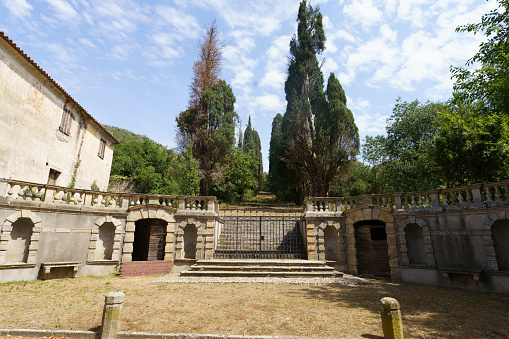 Valsanzibio, Italy - July 4, 2022: Exterior of historic buildings at Valsanzibio, Padua province, Veneto, Italy: Villa Barbarigo