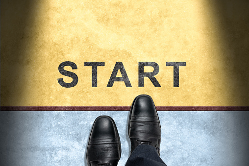 Start Line. Start background, Top view of Businessman on Start line, Business Challenge or do something new. Get Ready to Moving Forward. Start Line