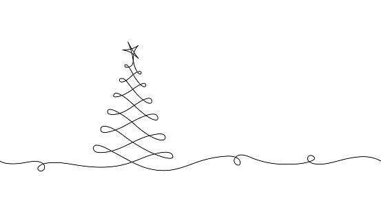 Christmas tree. Editable stroke, seamless line.
