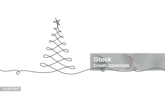 istock One line drawing Christmas tree. 1432578471