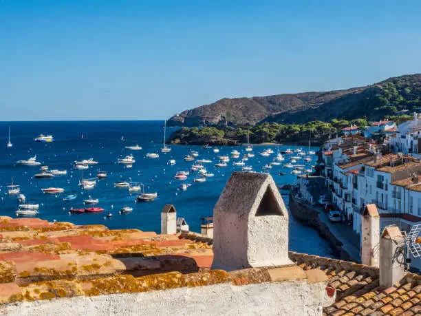 View of the bay of Cadaqués filled with boats
