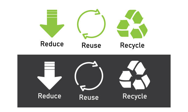illustrazioni stock, clip art, cartoni animati e icone di tendenza di ridurre, riutilizzare, riciclare il segno impostato in due diverse versioni. - riutilizzabile