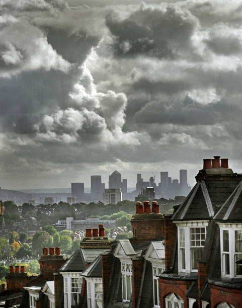 Real estate and economic storm clouds stock photo
