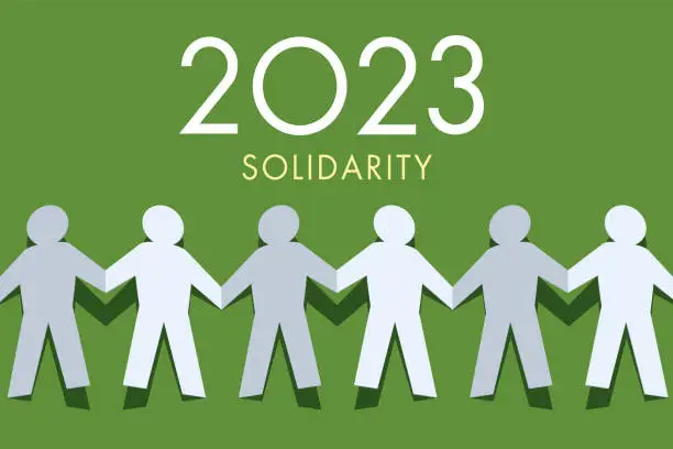 Vector illustration of An origami which represents a group of people who join hands in solidarity for the year 2023.