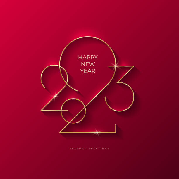 golden 2023 new year logo. holiday greeting card. vector illustration. holiday design for flyer, greeting card, invitation, calendar, etc. - happy new year stock illustrations