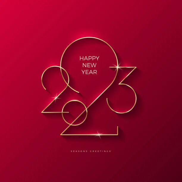 Vector illustration of Golden 2023 New Year logo. Holiday greeting card. Vector illustration. Holiday design for flyer, greeting card, invitation, calendar, etc.