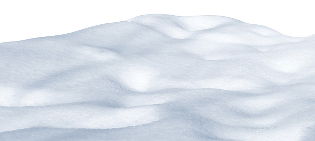Snowdrift isolated on white background.  White clean snow texture.