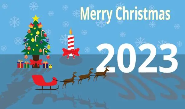 Vector illustration of Merry christmas card, happy new year symbol, 2023, blue design