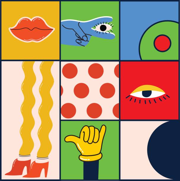 istock Hand drawn Abstract Collage with shapes, funny cute Comic characters. Big Set of Different colored Vector illustartions. Square Posters, logo Templates in flat design 1432587390