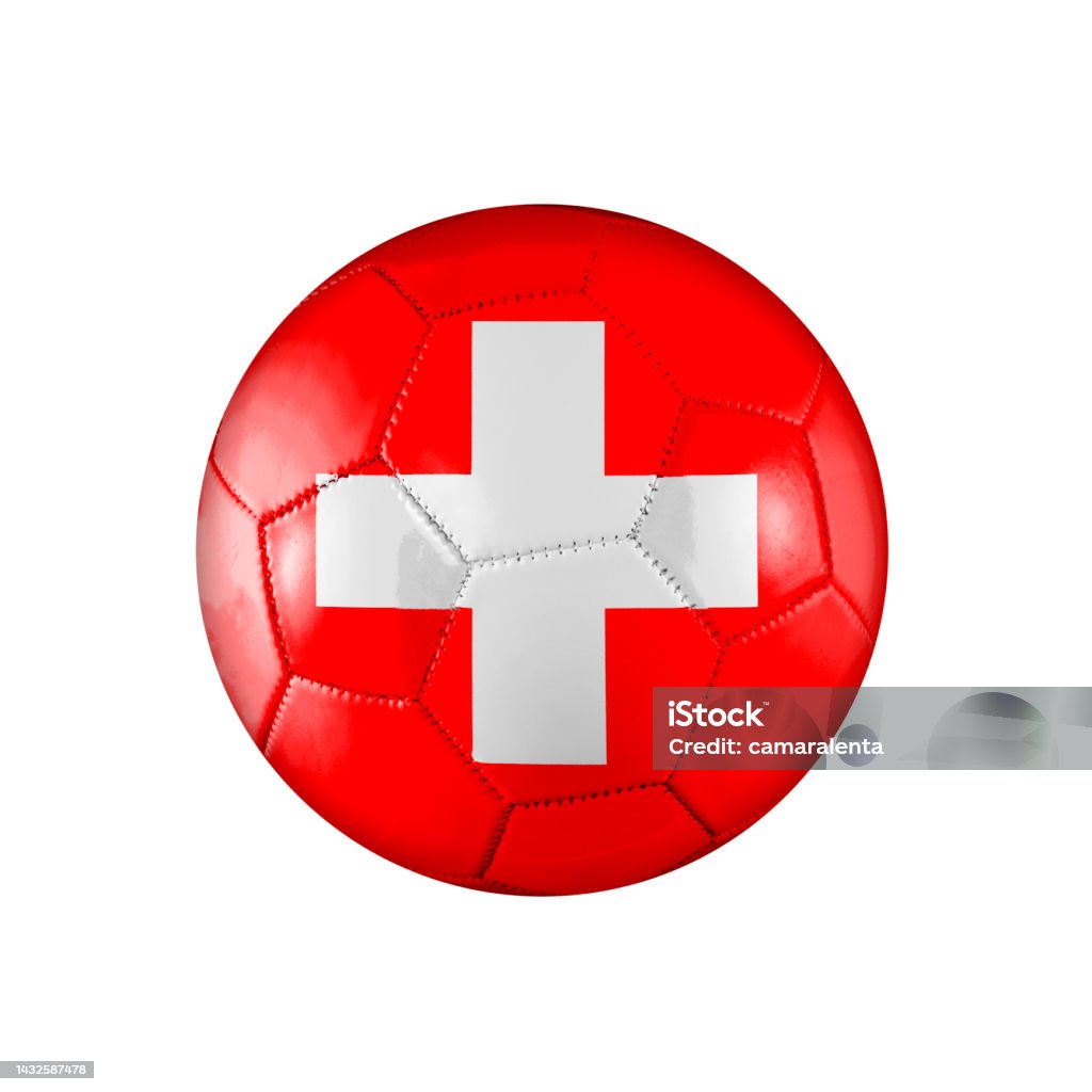Soccer football ball with the countries flag. Soccer football ball with the flag of Switzerland participating in the World Cup on a white background. Battle Stock Photo