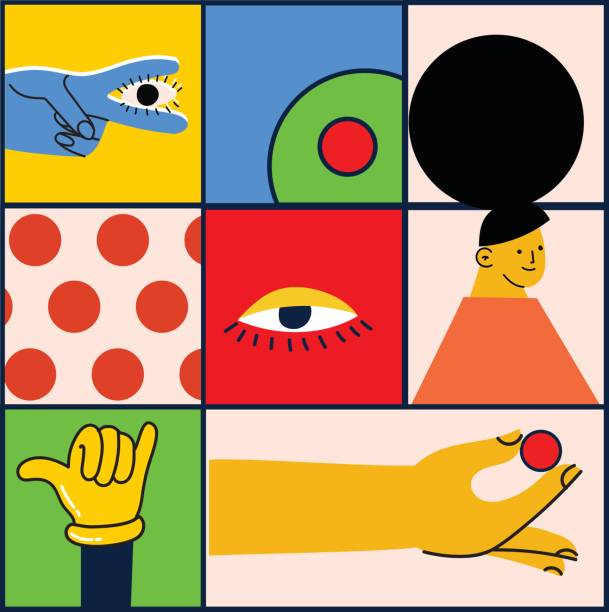 istock Hand drawn Abstract Collage with shapes, funny cute Comic characters. Big Set of Different colored Vector illustartions. Square Posters, logo Templates in flat design 1432587517