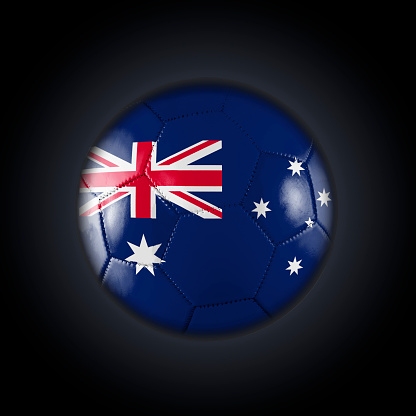 Soccer football ball with the flag of Australia participating in the World Cup on a  black gradient background
