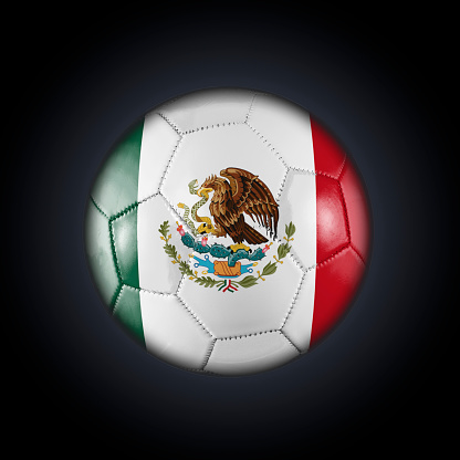 Soccer football ball with the flag of Mexico participating in the World Cup on a  black gradient background