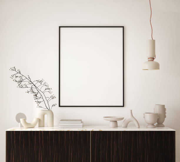 istock mock up poster frame in modern interior background, living room, Contemporary style, 3D render, 3D illustration 1432588881