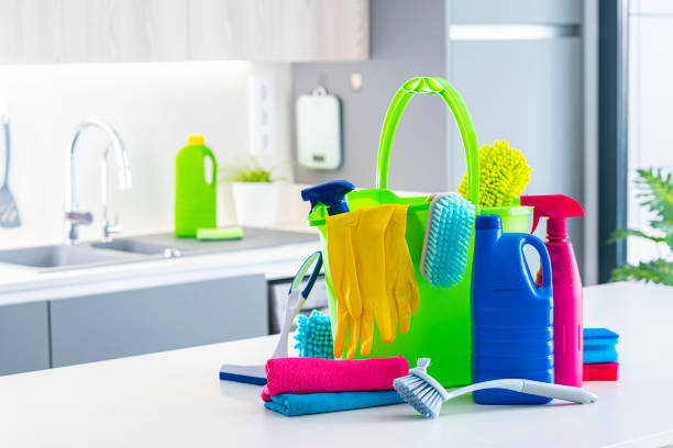 istock Colorful household cleaning products and tools 1432590860