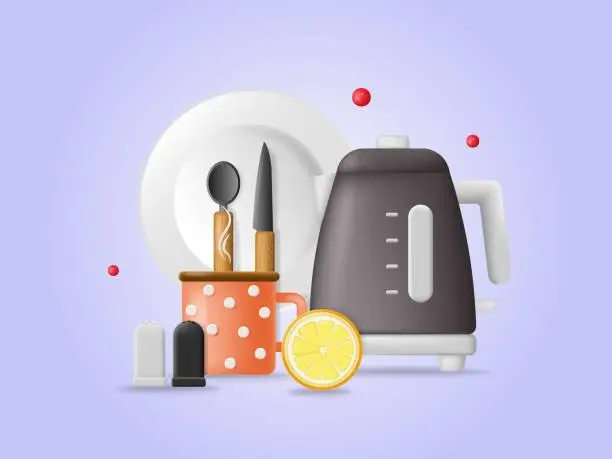 Vector illustration of Tea vector kitchen drink supplies 3d illustration