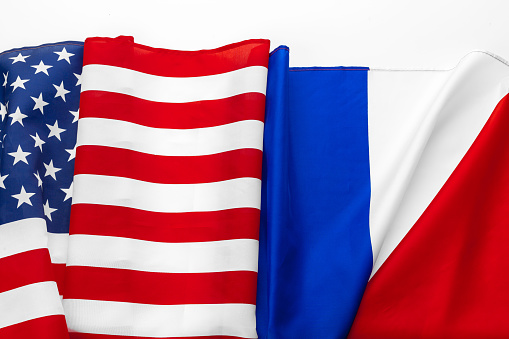 United States of America flag and France flag