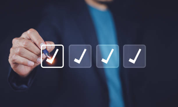 istock Checklist concept, Business tick checklist on box for answer survey sign research background 1432593105