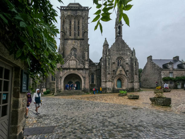City view of the Saint-Ronan church in Locronan in Brittany stock photo