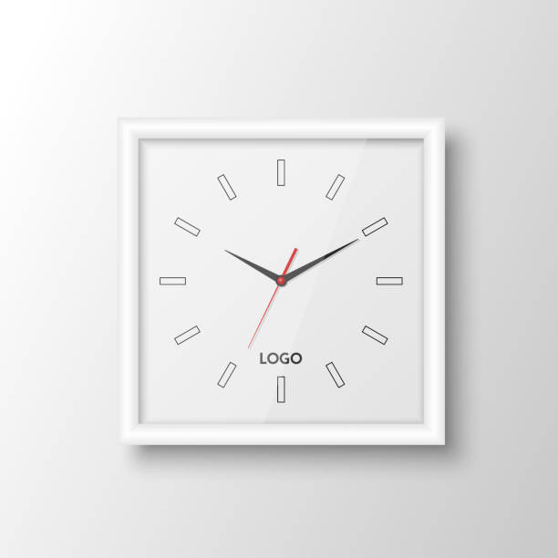 Vector 3d Realistic Square White Wall Office Clock Design Template Isolated on White. Mock-up of Wall Clock for Branding and Advertise Isolated. Clock Face Design Vector 3d Realistic Square White Wall Office Clock Design Template Isolated on White. Mock-up of Wall Clock for Branding and Advertise Isolated. Clock Face Design. clock wall clock face clock hand stock illustrations