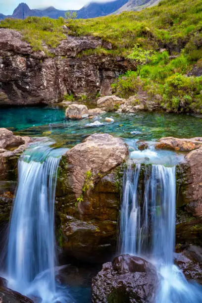 Skye island Fairy pools waterfalls in Highlands Scotland UK in United Kingdom