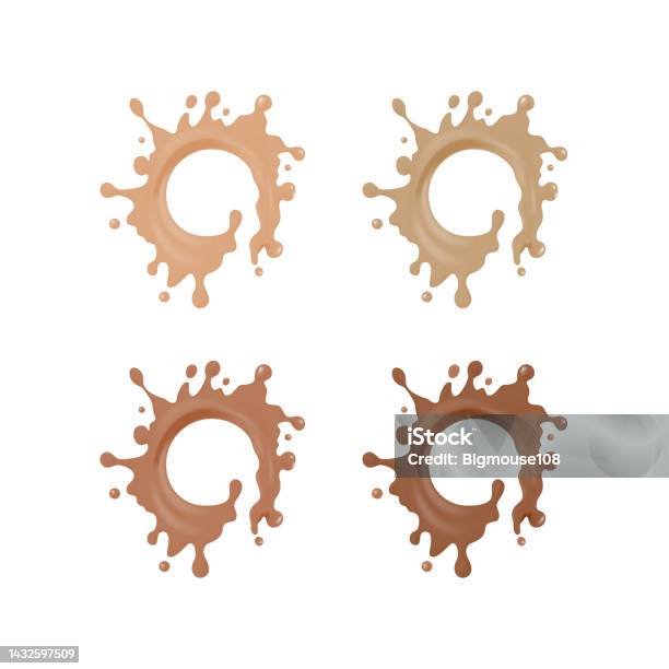 Round Splash Pattern Realistic 3d Detailed Round Swirl Splash With Splatters Set Vector ...