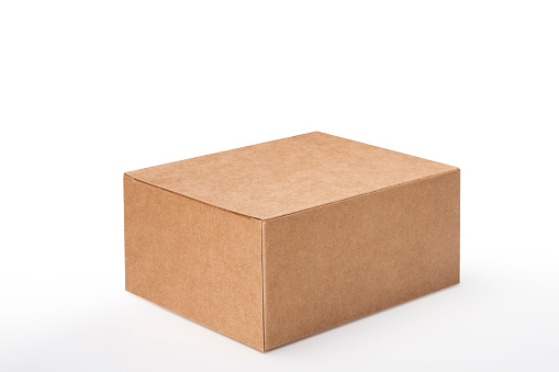 Brown blank paper box isolated on white background, clipping path
