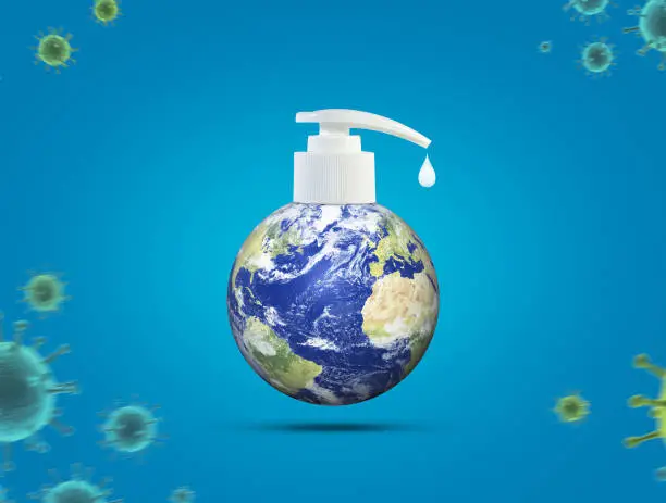 World hand wash concept. Peoples washing hand to fight against Coronavirus. Global Hand washing Day concept- wash your hand frequently to safe yourself from corona virus. elements of this image furnished by NASA (https://earthobservatory.nasa.gov/blogs/elegantfigures/2011/10/06/crafting-the-blue-marble/)