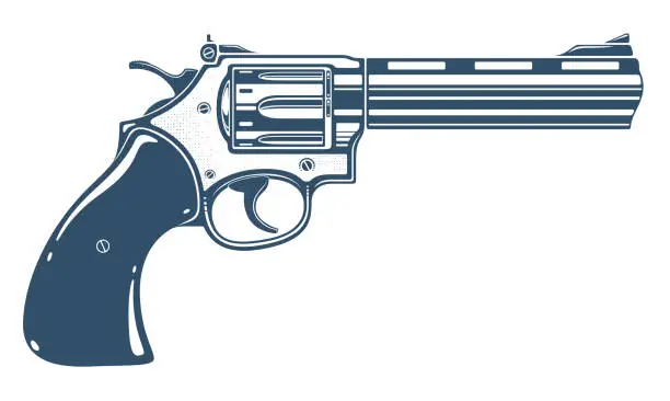 Vector illustration of Revolver gun vector illustration, detailed handgun isolated on white background.
