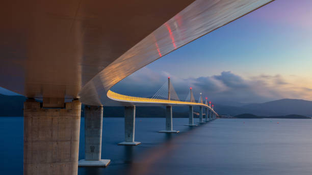 peljesac bridge, croatia. - viaduct stockfoto's en -beelden