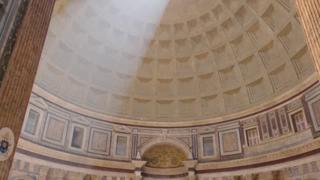 View of the Pantheon dome, oculus as a source of natural light, temple of the gods of ancient Rome