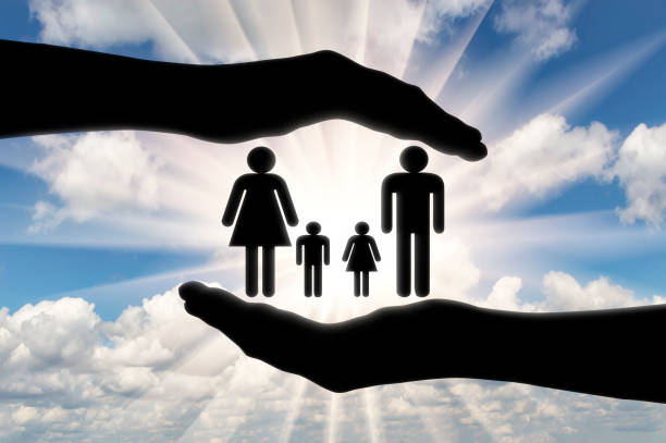 istock Husband wife and children in his hands 1432606561
