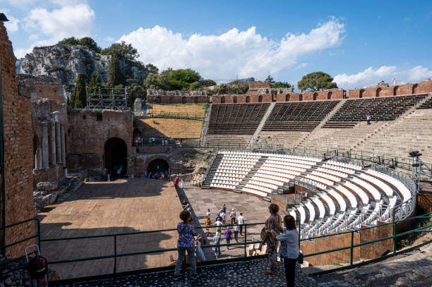 the famous Greek theater of Taormina stock photo