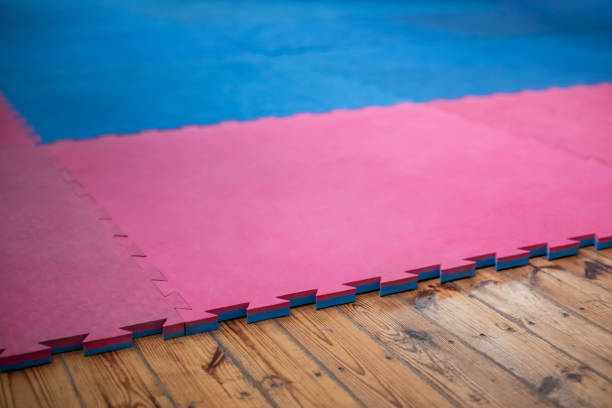 istock Blue pink coating tatami in the martial arts hall. 1432610676